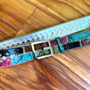 Y2K vintage Guess Belt Patchwork Reptile Skin pattern rhinestones and studs